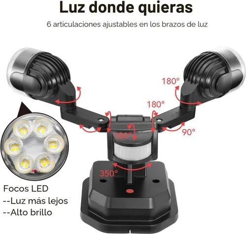 Miniatura 5 de OREiN Luz de seguridad con sensor de movimiento para exteriores, luz LED reflectora de doble cabeza ajustable, 3 modos