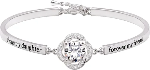 Jewelry - Pulsera de plata de ley con circonita cúbica "always my daughter forever my friend", Metal, Circonita cúbica