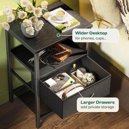 Miniatura 5 de Huuger Mesita de noche con cajón de tela, mesa auxiliar con estante de malla, mesita de noche para dormitorio, cómoda de cajones de tela, estante
