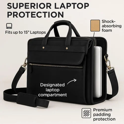 Miniatura 5 de Luxorro Maletín de cuero de grano completo para hombre, opción preferida de regalos para hombres, bolso de cuero artesanal para laptop con múltiples
