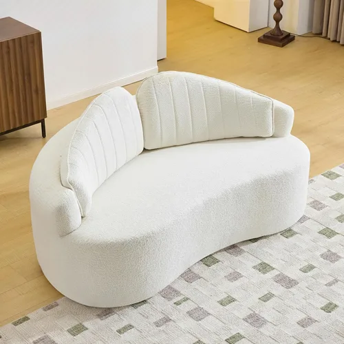 Miniatura 11 de Sofá biplaza curvo de 67 pulgadas para sala de estar, sofá biplaza de asiento profundo con 2 almohadas decorativas, sofá biplaza moderno con tela