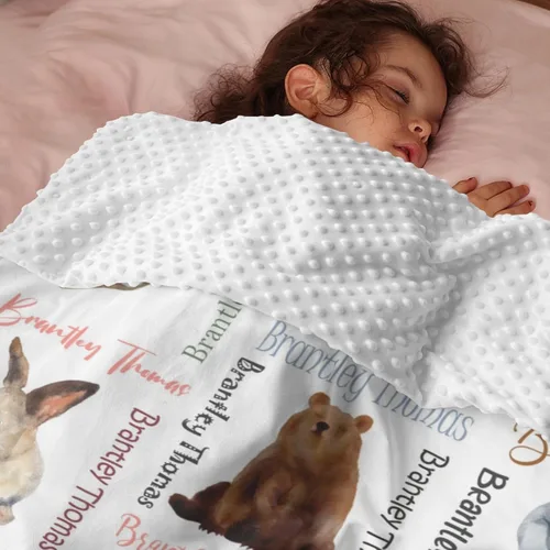 Miniatura 3 de Manta de bebé personalizada con nombre, manta de felpa de doble capa con respaldo punteado, manta de bebé niño recién nacido, suave animales