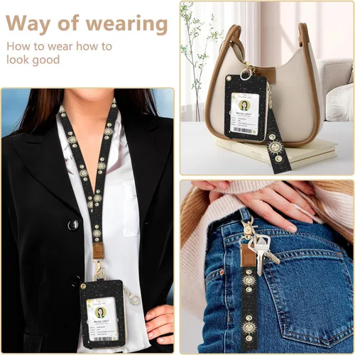 Miniatura 6 de bolimoss Soporte para credencial de sol y luna y cartera con cordón, cordones removibles para maestras, cartera para mujeres con correa