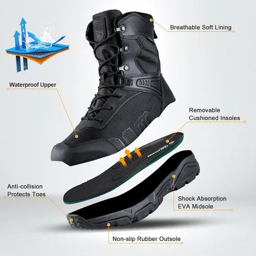 Miniatura 4 de FREE SOLDIER Botas tácticas militares para hombre, impermeables, botas de trabajo para senderismo, botas de combate duraderas