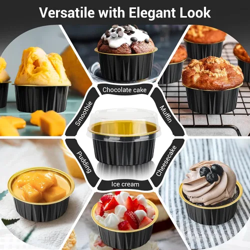 Miniatura 7 de EUSOAR Moldes de Papel de Aluminio para Hornear, 5oz 50 piezas Moldes Reutilizables para Cupcakes con Tapas, 3.34x2.59x2.35 pulgadas 125ml Moldes