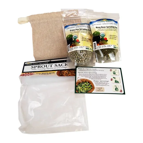 Handy Pantry Sprout Sack Combo Pack - Certificado Orgánico - Bolsa de germinación más semillas de guisantes verdes y frijol mungo