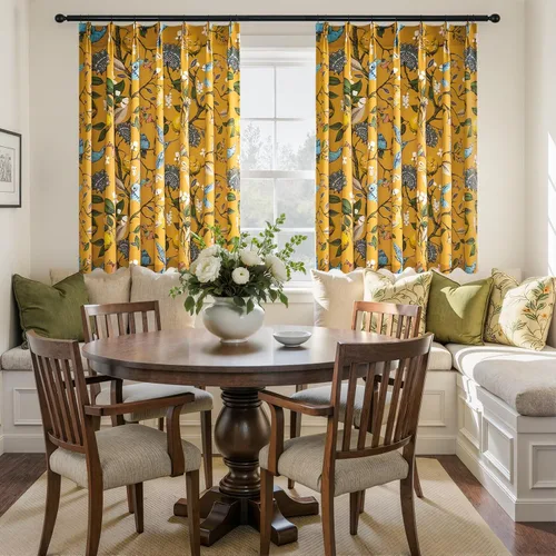 Miniatura 32 de Cortinas beige para cocina, 36 pulgadas de largo, diseño floral botánico de limón y colibrí, cortinas plisadas para oscurecer la habitación
