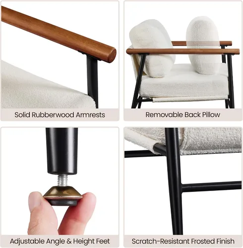 Miniatura 5 de Yaheetech Silla de Acento, Silla de Tocador Moderna, Silla de Salón de Tela Boucle con Marco de Metal, Almohada de Respaldo Mullida y Cojín