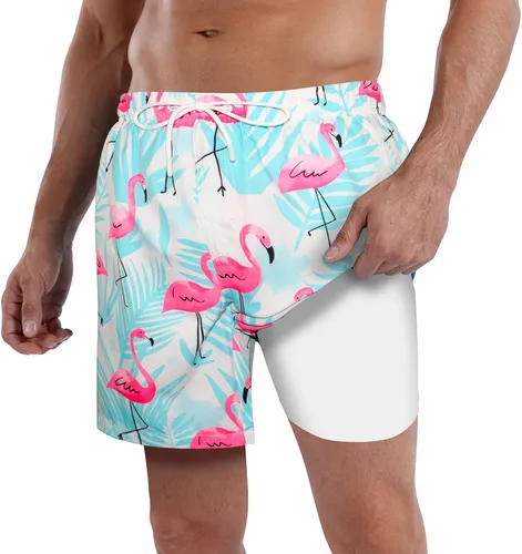 QRANSS Traje de baño para hombre, forro de compresión, secado rápido, 5.5 pulgadas, pantalones cortos de natación con forro tipo bóxer