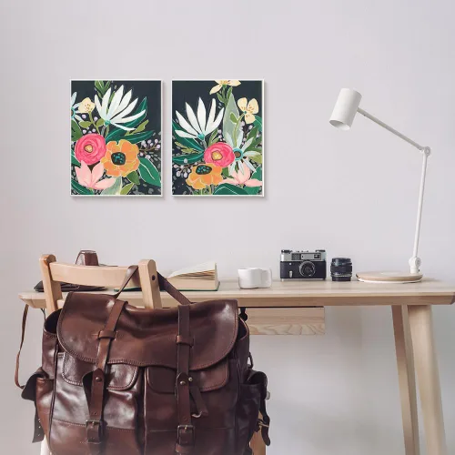Miniatura 2 de Stupell Industries Placa de pared abstracta con diseño de flores tropicales extravagantes, diseño de June Erica Vess, 2 unidades, 10 x 15 cada uno