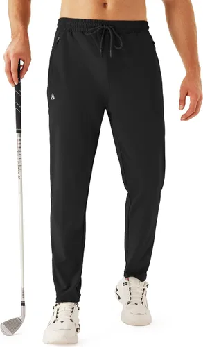URBEST Pantalones de golf elásticos para hombre con bolsillos con cremallera, pantalones deportivos ajustados para hombre, entrenamiento, viajes,