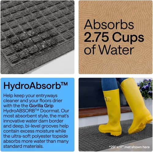 Miniatura 3 de GORILLA GRIP® HydroABSORB - Tapete ultra absorbente para puerta delantera y entrada exterior, atrapa la suciedad y la humedad, tapete de bienvenida