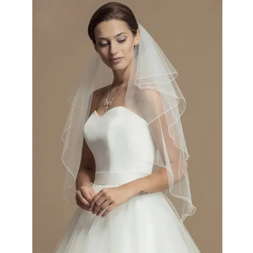 Miniatura 2 de Heread Velo de novia de 2 niveles hasta la cintura accesorios para el pelo corto de novia de tul con peine y borde de lápiz Blanco 1 Count Pack of 1