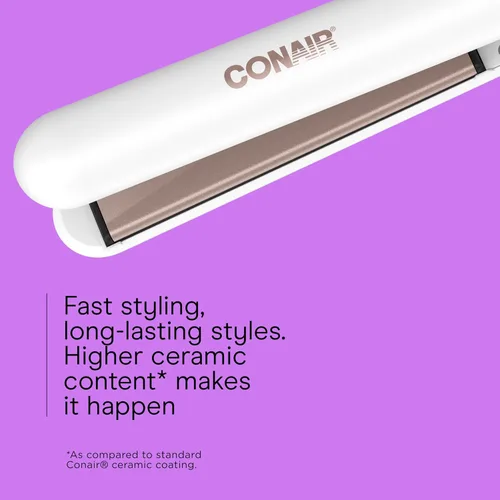 Miniatura 3 de Conair - Plancha de cerámica doble de 1 pulgada, alisador de pelo con pinza, 5 ajustes de calor, placas flotantes extra largas, blanco