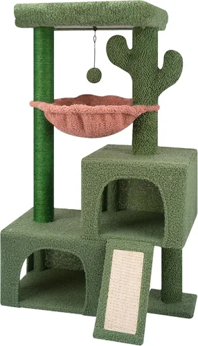 Miniatura 13 de AIWIKIDE Árbol para gatos con juguete para rascar y centro de actividades, torre para gatos con postes para rascar cubiertos de yute, color beige
