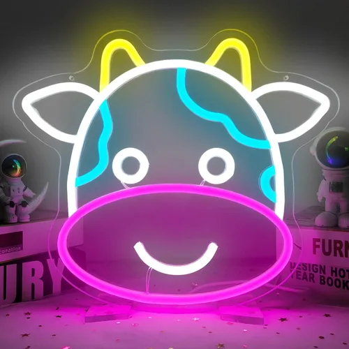 Letrero de neón de vaca con diseño de vaca para pared, regulable, para habitación de niños, dormitorio, luces LED, decoración de animales, luz