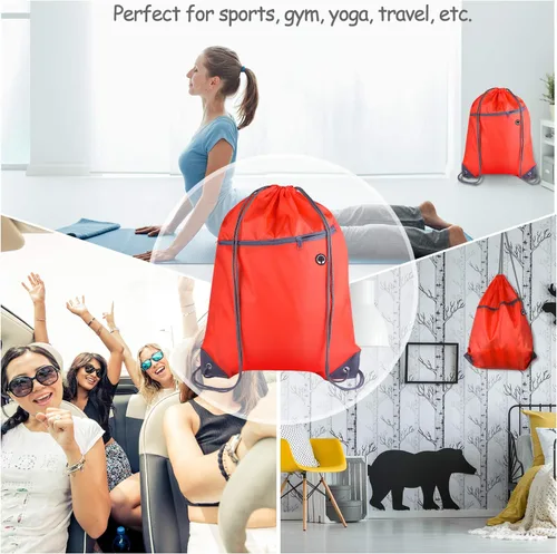 Miniatura 7 de KUUQA Bolsas de mochila con cordón a granel con bolsillo con cremallera y agujero para auriculares, Rojo -, Viajar
