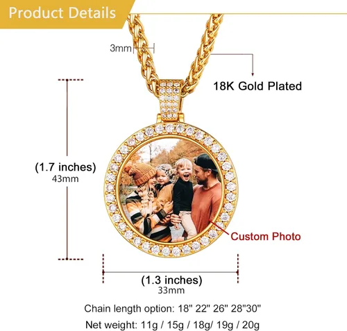 Miniatura 5 de U7 Collar con foto personalizada para hombres y mujeres, joyería de regalo personalizada de acero inoxidablechapado en oro, colgante de placa