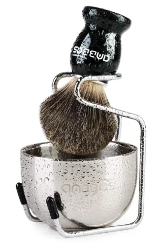 Miniatura 12 de Anbbas Cepillo de afeitar de pelo de tejón puro, mango de madera y jabonera grande con soporte de afeitado de acero inoxidable, kit 3 en 1