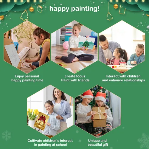 Miniatura 7 de Kosiz Paquete de 10 pinturas navideñas por números para niños y adultos, kits de pintura al óleo de 8 x 8 pulgadas, arte de lienzo de acuarela fácil