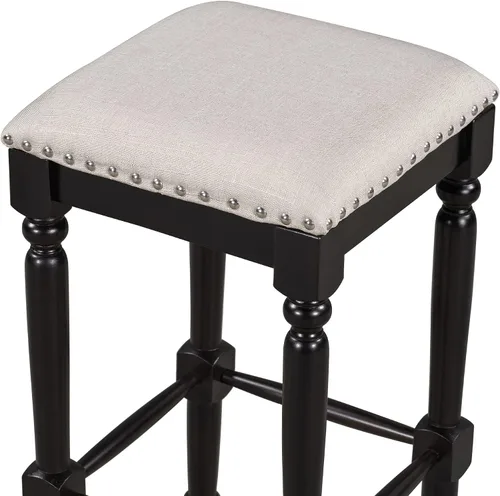 Miniatura 9 de Mid-Century - Juego de comedor de 5 piezas, altura de mostrador, mesa consola de madera con patas de caballete y 4 taburetes para lugares pequeños