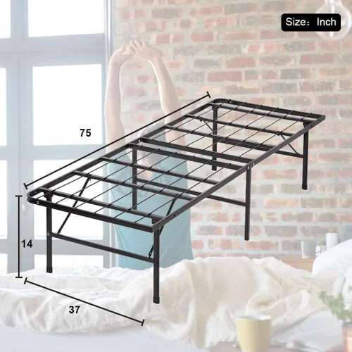 Miniatura 2 de Base de cama individual plegable de 14 pulgadas, base de cama individual con plataforma de metal resistente, listones de acero de tamaño individual