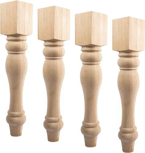 Patas de mesa de comedor de 29 pulgadas de alto, 3 1/2 pulgadas de ancho, 3 1/2 pulgadas de profundidad, 4 patas torneadas de repuesto de madera de
