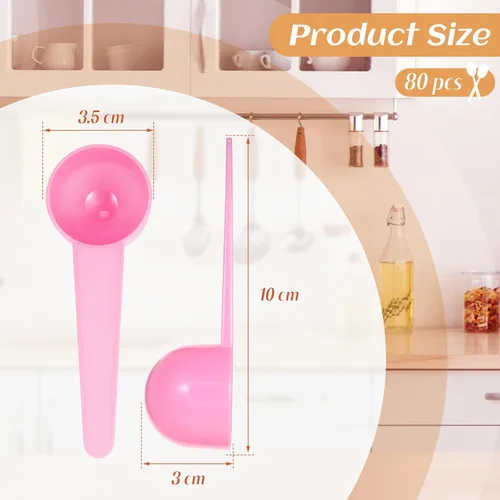 Miniatura 2 de Meanplan Paquete de 80 cucharadas medidoras de plástico a granel (0.7 onzas líquidas, 20 cc 1.33 cucharadas 4 cucharaditas) cucharaditas de Rosa