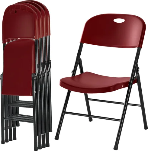 Paquete de 4 sillas plegables de plástico resistente, sillas plegables de capacidad de 450 libras para interiores y exteriores, asientos portátiles