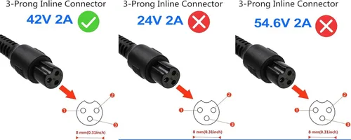Miniatura 3 de Adaptador de corriente de 0.31 pulgadas 42V 2A con conector en línea de 3 clavijas para Dirt Quad, Pocket Mod, Sports Mod 36V Fuente de alimentación