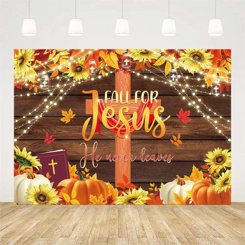Miniatura 2 de AIBIIN Fondo de otoño de 7 x 5 pies, decoración de fiesta de Acción de Gracias, religión cristiana, fondo de poliéster, pancarta de calabaza