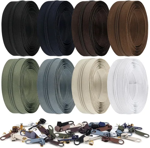 Miniatura 32 de DOITEM 31 yardas, 10 unidades de cremalleras de costura #3, cremalleras de bobina de nailon surtidos para coser con 40 deslizadores de cremallera