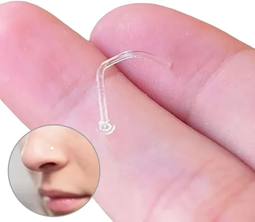 Miniatura 4 de BodyJewelryOnline Retenedor de piercing de nariz de vidrio Pyrex transparente de 16G, 18G y 20G, retenedor de tornillo de nariz en forma de L, 5/16