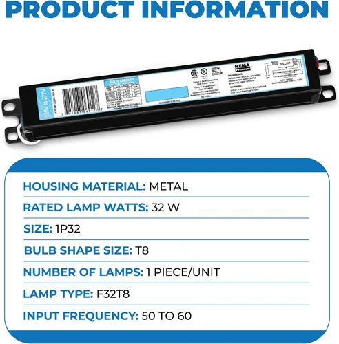 Miniatura 2 de OHLECTRIC Repuesto para ICN1P32-SC 1 Lámpara – Balastro Fluorescente T8, Reemplazo de Balastro Electrónico 120-277 Voltios, Arranque Instantáneo