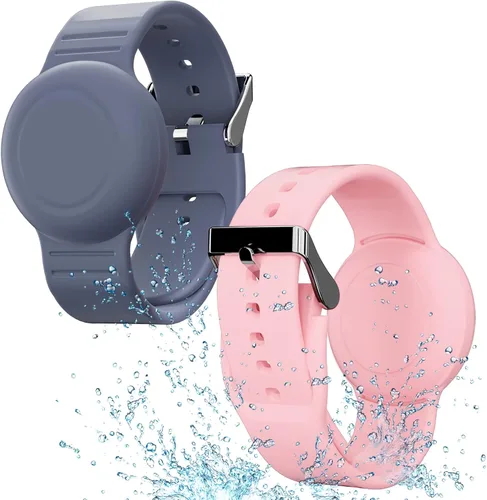 Pulsera impermeable compatible con funda Airtag para niños (paquete de 2), pulsera de silicona suave oculta, rastreador GPS ligero compatible con la