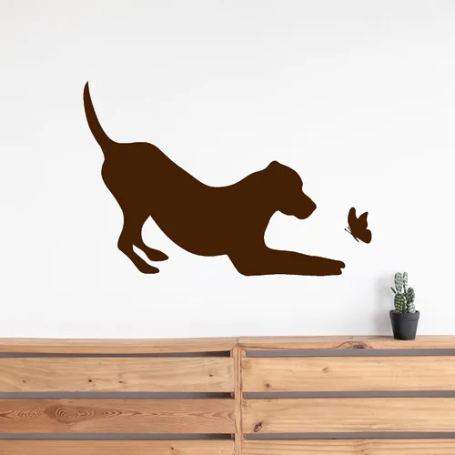 Miniatura 4 de Vinilo adhesivo de pared Pet Shop Silueta Perro con Mariposa Animal Pegatinas Decoración Grande (2921ig) Negro