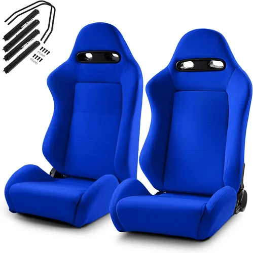 Par de asientos de carreras reclinables clásicos universales de tela azul liso