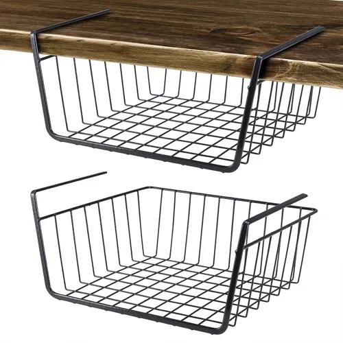 Miniatura 11 de Cesta de almacenamiento debajo del estante, cesta de alambre para el hogar, cesta de almacenamiento colgante de metal debajo del estante, cesta de 4
