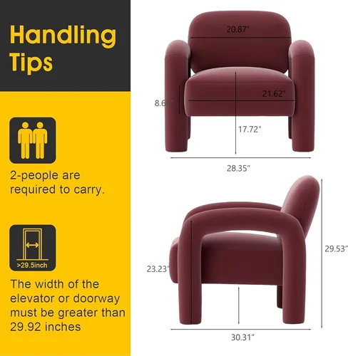 Miniatura 2 de Silla de acento moderna, sillón tapizado de terciopelo cómodo, silla de tocador acogedora, sofá individual, silla de barril acolchada para leer