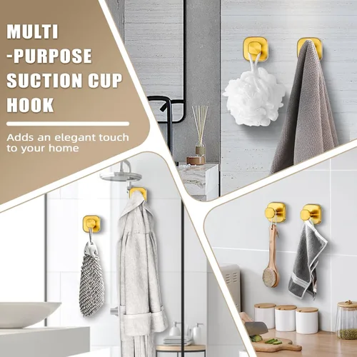 Miniatura 4 de Ganchos de ventosa para ducha, ganchos de baño reutilizables para toallas, batas y lufa, montaje sin taladro en cocina, paredes, metal, vidrio, Oro