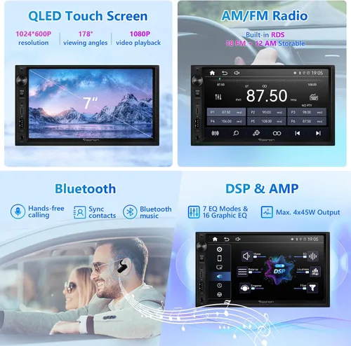 Miniatura 8 de EONON - Estéreo de coche de 7'' de doble DIN, inalámbrico CarPlay y Android Auto, receptores de audio para coche con cámara de respaldo AHD, DSP