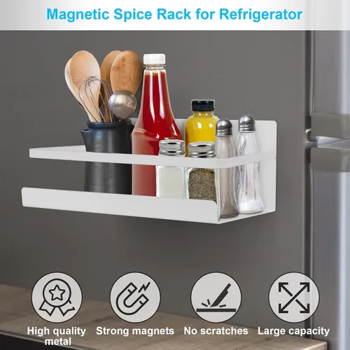 Miniatura 3 de Estante magnético para especias para refrigerador, paquete de 2 estantes magnéticos para frascos de especias, estantes magnéticos, soporte