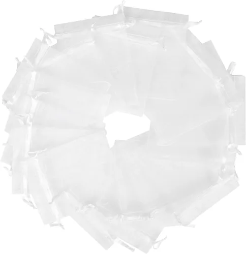 Miniatura 26 de Boshen 100/200 bolsas de organza transparentes para regalos y dulces, bolsas de malla para joyas con cordón al por mayor para detalles de bodas