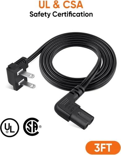 Miniatura 4 de CableCreation Cable de alimentación angular no polarizado de 2 ranuras en ángulo de 18 AWG (IEC320 C7 a Nema 1-15P), 3.0 ft / negro