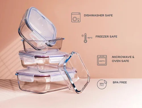 Miniatura 8 de Contenedores grandes de vidrio para almacenamiento de alimentos con tapas, juego de 3 unidades, 52 onzas, 6.4 tazas, recipientes de almacenamiento