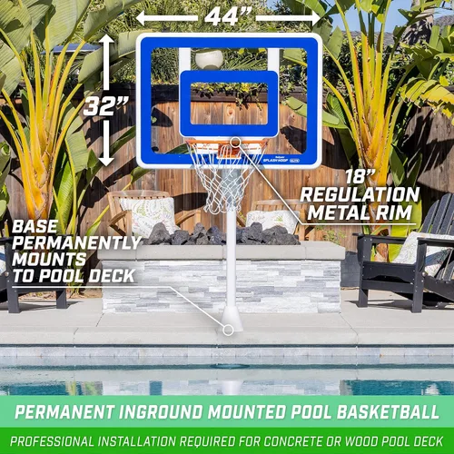 Miniatura 3 de GoSports Juego de baloncesto de piscina enterrada Elite montado en la cubierta con borde regulador, 2 pelotas de baloncesto y bomba - Elige tu