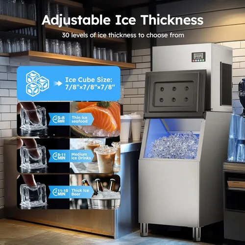 Miniatura 6 de Commercial Ice Machine 550LBS/24H,Storage 400LBS,Large Industrial Ice Maker,Ice Ready in 5-15min,with Self-Cleaning Mode,with Timing Function,30