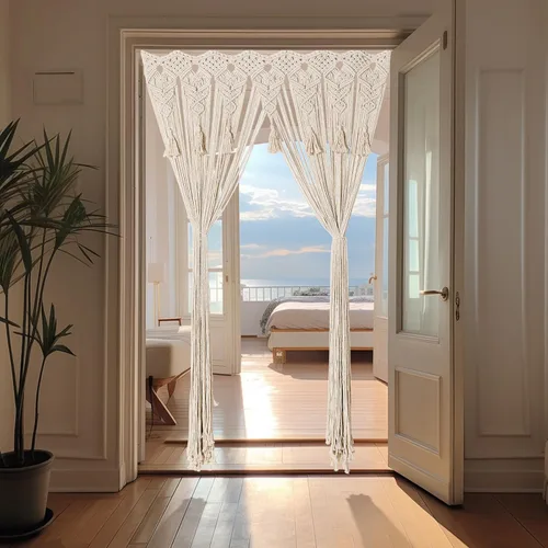 Miniatura 4 de Cortina bohemia de macramé hecha a mano con borlas grandes de macramé para colgar en la pared, divisor de habitación, decoración artística para sala
