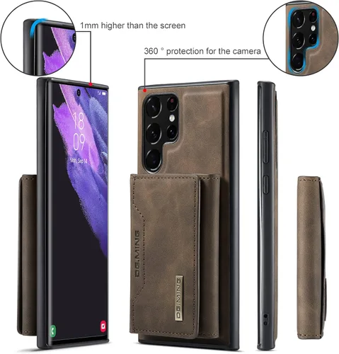 Miniatura 5 de Funda de cuero para Samsung Galaxy S22 Ultra 2 en 1 Funda magnética desmontable de protección trasera Funda delgada para teléfono con tarjetero Café