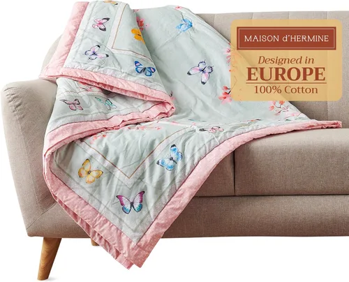 Miniatura 44 de Maison d' Hermine Manta para sofá, ligera y suave, cálida y transpirable, de algodón, para cama, para niñas, niños, mujeres, hombres, regalos, sofá
